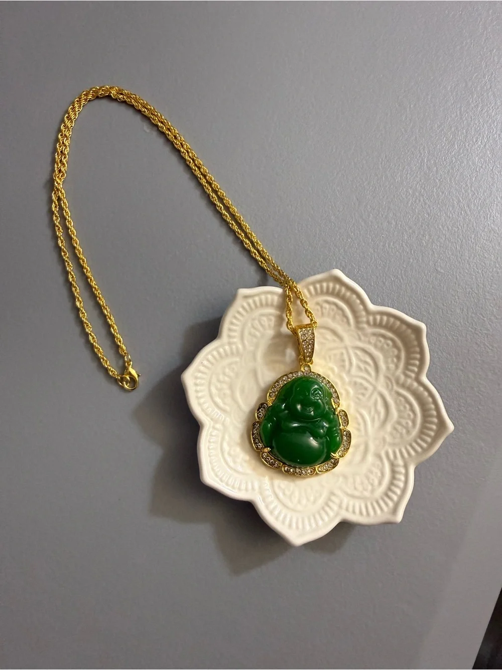 Women Maitreya Buddha Green Stone Zircon Pendant Lucky Amulet Fortune Necklace